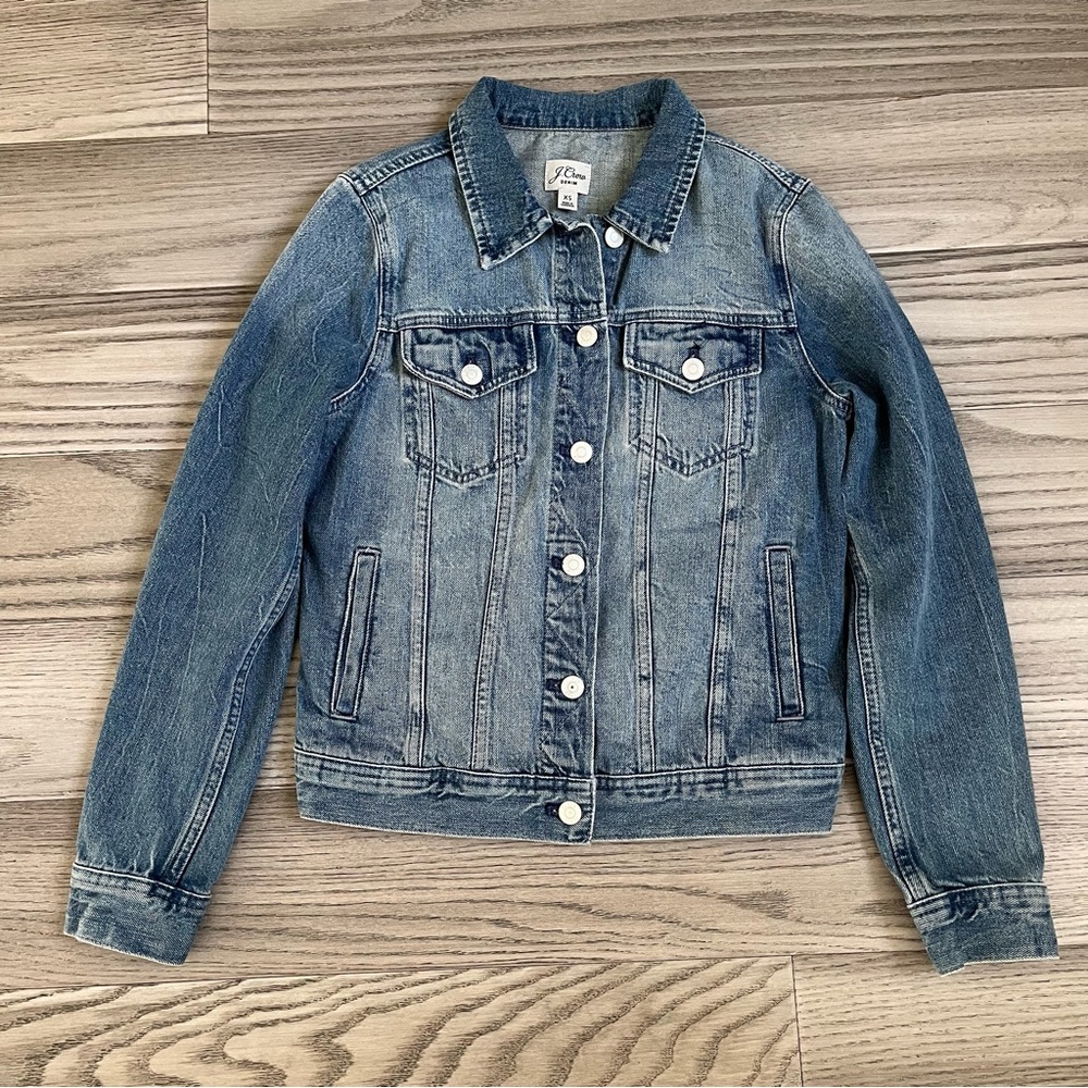 J. Crew NWOT Classic Denim Jacket In Brilliant Day Wash Silver Buttons XS AI670